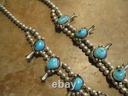 26 OLDER Vintage Navajo Sterling BLUE GEM Turquoise Squash Blossom Necklace