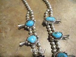 26 OLDER Vintage Navajo Sterling BLUE GEM Turquoise Squash Blossom Necklace