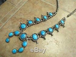 27 Delightful Vintage Navajo Sterling BISBEE Turquoise SQUASH BLOSSOM Necklace