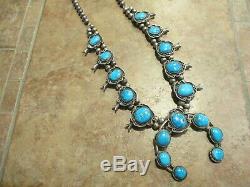 27 Delightful Vintage Navajo Sterling BISBEE Turquoise SQUASH BLOSSOM Necklace