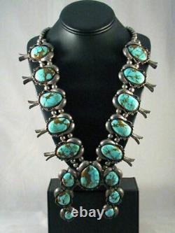 27 inch 1960's Vintage Native American Navajo Squash Necklace Turquoise Royston