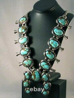 27 inch 1960's Vintage Native American Navajo Squash Necklace Turquoise Royston