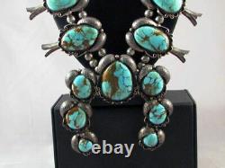 27 inch 1960's Vintage Native American Navajo Squash Necklace Turquoise Royston