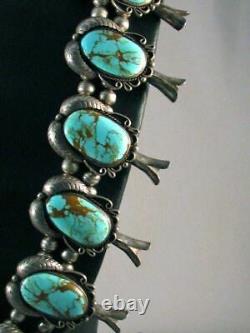 27 inch 1960's Vintage Native American Navajo Squash Necklace Turquoise Royston