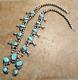 28 Vintage Navajo Sterling Silver CARICO LAKE Turquoise Squash Blossom Necklace