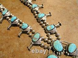 28 Vintage Navajo Sterling Silver CARICO LAKE Turquoise Squash Blossom Necklace