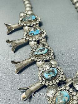 300 Gram Vintage Navajo Turquoise Sterling Silver Squash Blossom Necklace