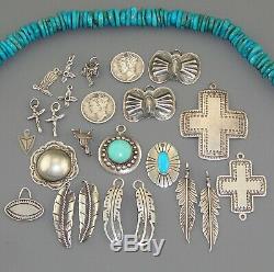 36 Pc LOT 7 mm NAVAJO Old Pawn BENCH BEADS Charm STERLING SILVER Pearl Vintage