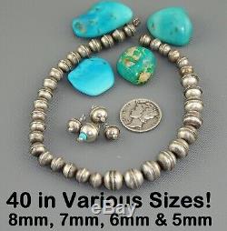36 Pc. LOT 8 mm Large NAVAJO Old Pawn BENCH BEADS Charm STERLING Pearl Vintage