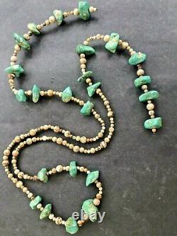 49 Long Old Vintage Navajo Turquoise Nuggets 1.25 Beads Sautoir Necklace 140gr