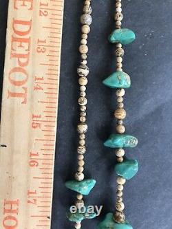 49 Long Old Vintage Navajo Turquoise Nuggets 1.25 Beads Sautoir Necklace 140gr