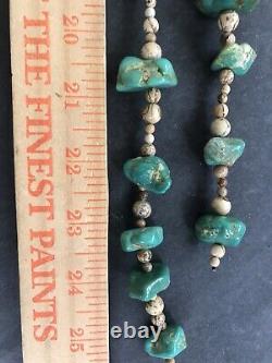 49 Long Old Vintage Navajo Turquoise Nuggets 1.25 Beads Sautoir Necklace 140gr