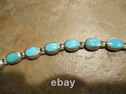 7 MOST LOVELY Vintage Navajo Sterling Silver Turquoise Link Bracelet Signed AD