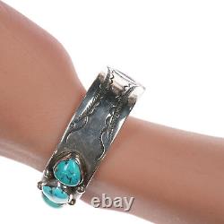 7 Vintage Navajo Sterling and turquoise row bracelet