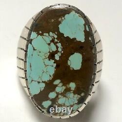 #8 Spiderweb Turquoise Mens Ring Sz 12 Navajo Sterling Signed 20g Vtg