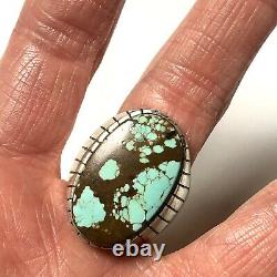 #8 Spiderweb Turquoise Mens Ring Sz 12 Navajo Sterling Signed 20g Vtg