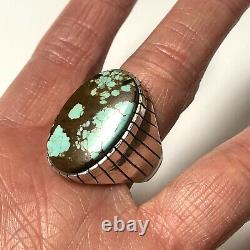 #8 Spiderweb Turquoise Mens Ring Sz 12 Navajo Sterling Signed 20g Vtg