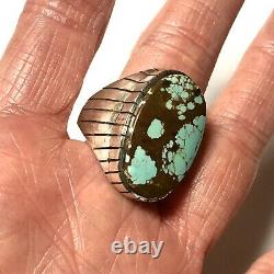 #8 Spiderweb Turquoise Mens Ring Sz 12 Navajo Sterling Signed 20g Vtg