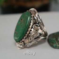 925 Silver Green Turquoise Ring Men Women Vintage NAVAJO American Indian 9 Size