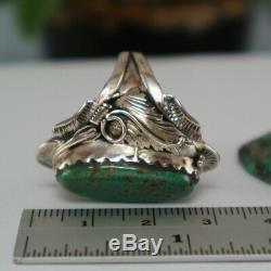 925 Silver Green Turquoise Ring Men Women Vintage NAVAJO American Indian 9 Size