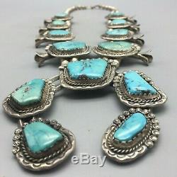 A Stunning, Eye Catching, Vintage Turquoise Squash Blossom Necklace