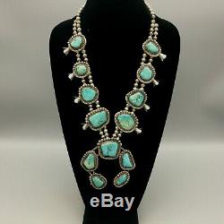 A Stunning, Eye Catching, Vintage Turquoise Squash Blossom Necklace