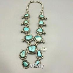 A Stunning, Eye Catching, Vintage Turquoise Squash Blossom Necklace