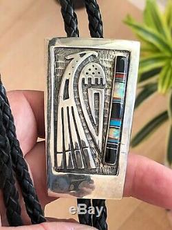 A+ Vintage Signed Hopi Inlay & Silver Thunderbird Bolo Tie Pendant