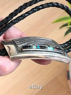 A+ Vintage Signed Hopi Inlay & Silver Thunderbird Bolo Tie Pendant