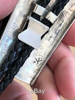 A+ Vintage Signed Hopi Inlay & Silver Thunderbird Bolo Tie Pendant