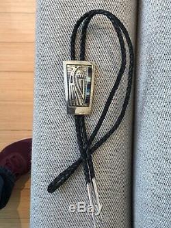 A+ Vintage Signed Hopi Inlay & Silver Thunderbird Bolo Tie Pendant