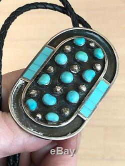 A+ Vintage Signed Jobeth Mayes Native American Zuni Turquoise & Silver Bolo Tie