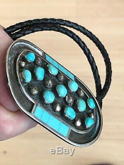 A+ Vintage Signed Jobeth Mayes Native American Zuni Turquoise & Silver Bolo Tie