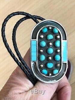 A+ Vintage Signed Jobeth Mayes Native American Zuni Turquoise & Silver Bolo Tie