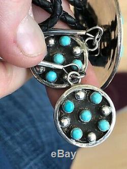 A+ Vintage Signed Jobeth Mayes Native American Zuni Turquoise & Silver Bolo Tie