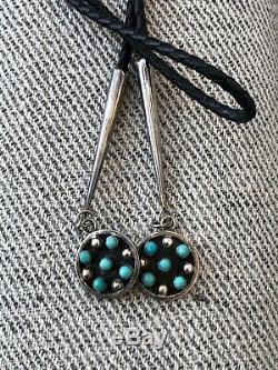 A+ Vintage Signed Jobeth Mayes Native American Zuni Turquoise & Silver Bolo Tie