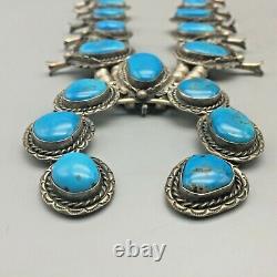 A Vintage Squash Blossom Necklace With Amazing Bright Blue Turquoise