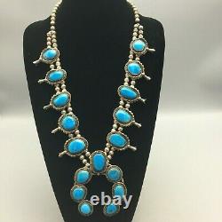 A Vintage Squash Blossom Necklace With Amazing Bright Blue Turquoise