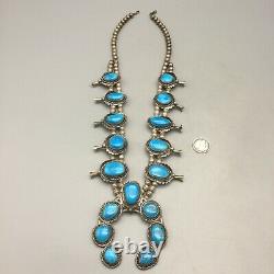 A Vintage Squash Blossom Necklace With Amazing Bright Blue Turquoise