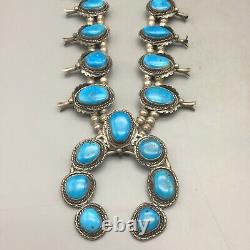 A Vintage Squash Blossom Necklace With Amazing Bright Blue Turquoise