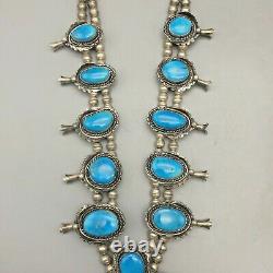 A Vintage Squash Blossom Necklace With Amazing Bright Blue Turquoise