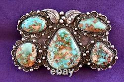 A1 Vintage Signed A Navajo PILOT MOUNTAIN Turquoise Sterling Silver Belt Buckle