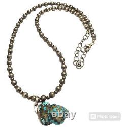 AMAZING VINTAGE NAVAJO Ithaca Peak TURQUOISE Nugget STERLING SILVER NECKLACE