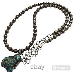 AMAZING VINTAGE NAVAJO Ithaca Peak TURQUOISE Nugget STERLING SILVER NECKLACE