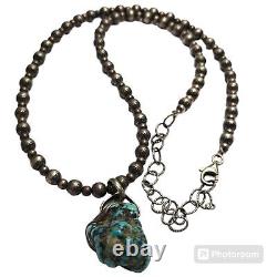 AMAZING VINTAGE NAVAJO Ithaca Peak TURQUOISE Nugget STERLING SILVER NECKLACE