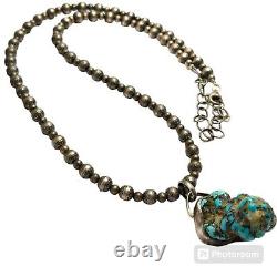 AMAZING VINTAGE NAVAJO Ithaca Peak TURQUOISE Nugget STERLING SILVER NECKLACE