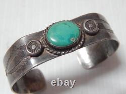 ANTIQUE / VINTAGE NAVAJO STERLING SILVER TURQUOISE CUFF BRACELET sz6.5