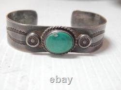 ANTIQUE / VINTAGE NAVAJO STERLING SILVER TURQUOISE CUFF BRACELET sz6.5