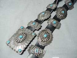 Amazing Vintage Navajo Old Kingman Turquoise Sterling Silver Concho Belt Old