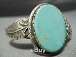 Amazing Vintage Navajo Royston Turquoise Sterling Silver Leaf Bracelet Old